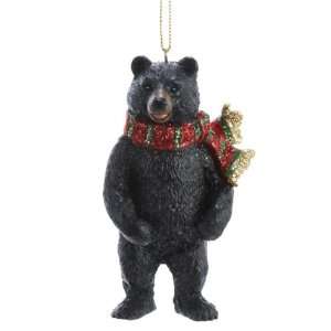  Black Bear with Multicolored Glittered Scarf Christmas 