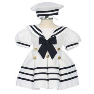  Girls White Sailor Dress with White Cap Size 3t 