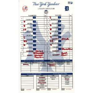  Yankees at Tigers 5 09 2008 Game Used Lineup Card 