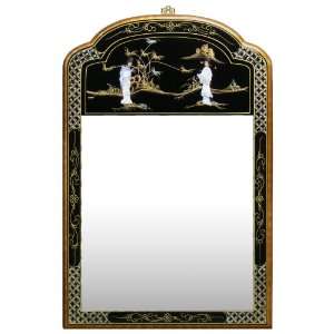  Chinese Style Beveled Glass Wall Mirror   Black Lacquer 