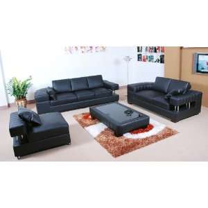  Sanremo Leather Living Room Set   Black