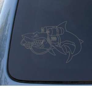   SHARK   Diving   Vinyl Car Decal Sticker #1329  Vinyl Color Silver