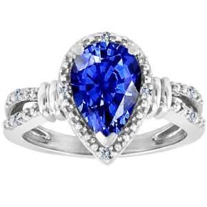 CandyGem 10k Gold Lab Created Pear Shape Sapphire and Diamonds Ring 