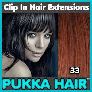 24 Inch (Dark Auburn #33) Clip In Remy Human Hair Extensions   8 Piece 