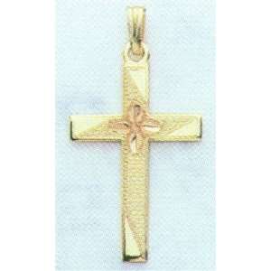 Two Tone 14K Cross With Flower 
