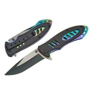  Rainbow Action Blade Folding Hunting Knife 440 Stainless 