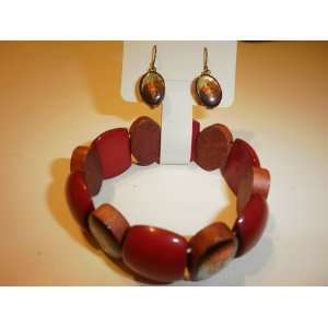  Saint Bracelet with Earrings Red Beads 