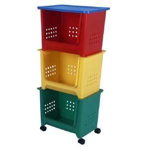  Three Stacking Bins With Casters,16 5/8x12 1/4x37 3/8 