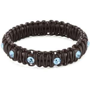  Miguel Ases Leather and Blue Topaz Swarovski Bangle 