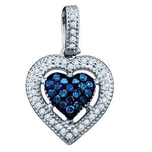Carat Blue & White Diamond 10k White Gold Heart Pendant w/ Chain   18 