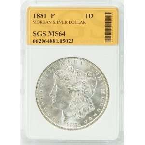  1881 P MS64 Morgan Silver Dollar Graded by SGS Everything 
