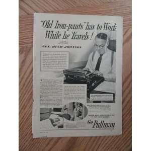  Pullman train car.1940 print ad (man/typewriter.) Orinigal 