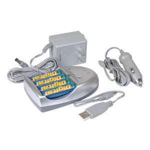 Two Hour Usb / Dc / Ac Battery Charger With Four 2200mah Rechargeable 