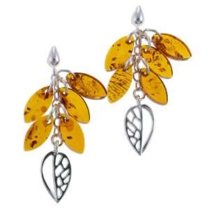  Amber Earrings, Cognac Bunches of Amber Leaves Earrings PL Jewelry