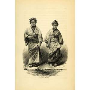  1857 Wood Engraving Japanese Women Kimono Portrait 