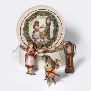  VICTORIAN CAT GIRL & CLOCK Retro Ornaments Dept 56 NEW 