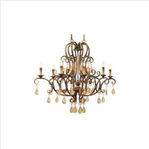   Eight Light Oval Chandelier with Antique Crystal Drops in Golden Pecan