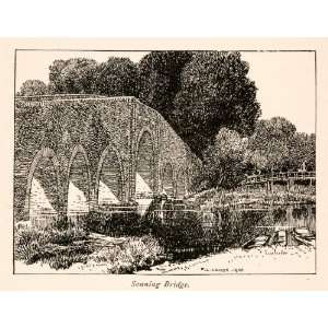  1906 Wood Engraving Sonning Bridge Thames River 