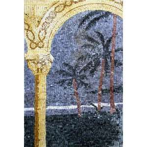  21x32 Palm Tree Marble Mosaic Stone Art Tile Wall Patio 