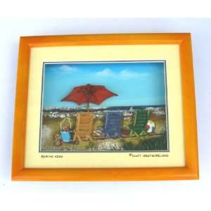  Glass Front 3 Dimensional Art Shadow Box with Beach Chairs 