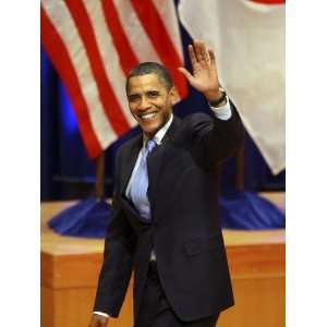 President Barack Obama Acknowledges to the Crowd after His Speech on 