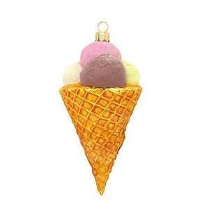 Ice Cream Waffle Cone Glass Ornament