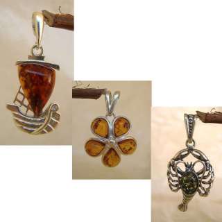 BALTIC HONEY or GREEN AMBER & STERLING SILVER FLOWER SAILBOAT or 