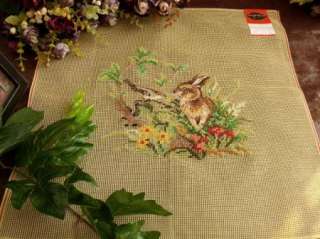 18x18 PREWORKED Needlepoint Canvas~Brown Bunny & Bird  