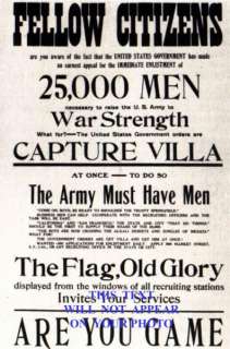 US ARMY RECRUITING POSTER TO CAPTURE PANCHO VILLA  
