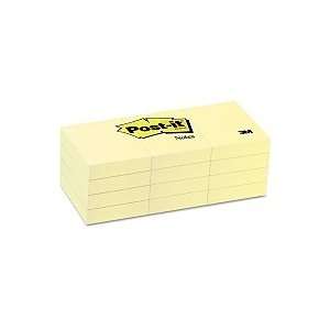  3M Post it Notes, 1 1/2 x 2, Canary Yellow, 12 Pads of 100 