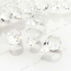 10 White Faceted Teardrop Crystal Glass Bead Drop Pendant 12x8mm 