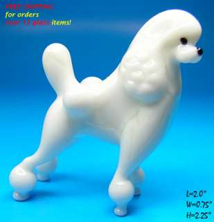 WHITE POODLE Art Hand Blown Glass Dog Figurine #042  