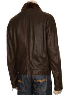   Brown Genuine Leather Jacket Large L Fur Lining Made In Italy $1,595