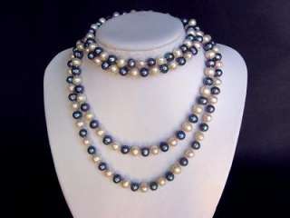 necklace 60 FW White and Gray Pearls 9mm Round Baroque  