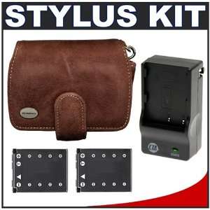  Olympus Stylus Premium Chocolate Leather Case with (2) LI 