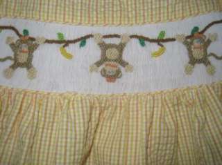 NEW Smocked Petit Ami Monkey Dress Twins 3 mos  