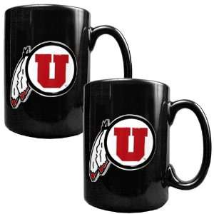  Utah Utes   NCAA 2pc Black Ceramic Mug Set Sports 