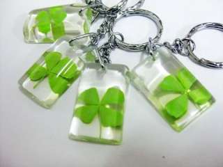Lots 12pcs Real Four Leaf Clover Amber Magic Lucky Key Chain  