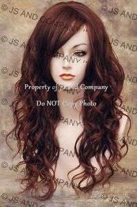 Heat Friendly Long Wavy Curly side Skin Part Dark and Red Auburn Mix 