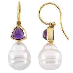  14K Yellow Gold South Sea Cultured Pearl Genuine Amethyst 