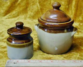 Brown & Gray Crockery Covered Jars Miniatures  
