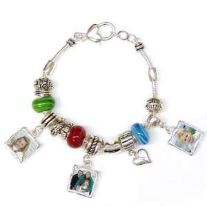   Bracelet with 3 Double Sided Photo Frames and Bright Murano Beads
