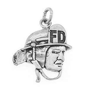 Sterling Silver Flat One Sided Firefighter Head Charm 