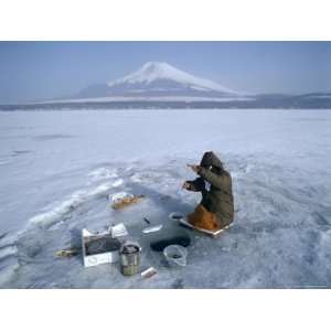  Frozen Lake with Fishermen, Lake Yamanaka, Mount Fuji 