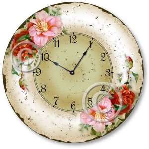  Item C52807 Vintage Style 10.5 Inch Camellias Floral Clock 