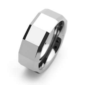  8MM Comfort Fit Tungsten Wedding Band Square Faceted Ring 