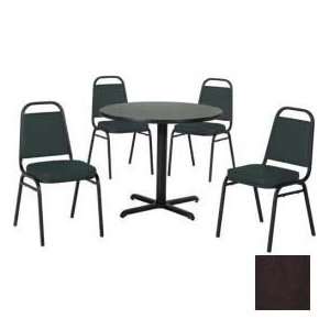 42 Round Table & Economy Stack Chair Set  Figured Mahogany Laminate 