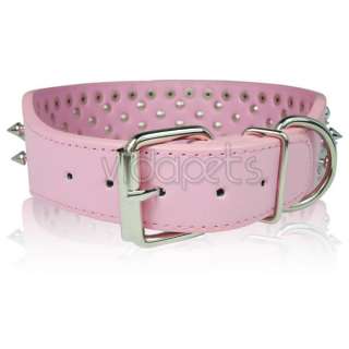19 22 Pink Leather Spikes Studded Dog Collar Large  