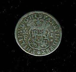 MEXICO SPANISH COLONIAL PHILIP V  1737 MF  1 REAL SILVER COIN, FINE 
