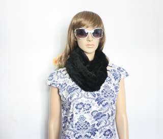 new womens real rabbit fur long black knit scarf wrap shawl neck 